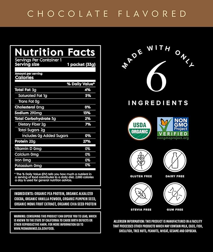 Truvani Vegan Pea Protein Powder | Chocolate | 20g Organic Plant Based Protein | 10 Travel Packets | Keto | Gluten & Dairy Free | Low Carb | No Added Sugar
