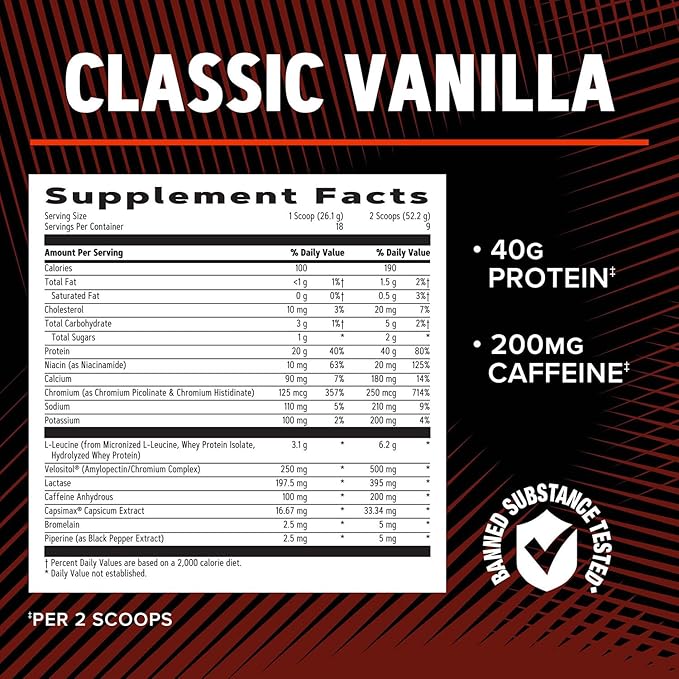 GNC AMP Wheybolic Ripped Protein Powder & Thermogenic Protein Supplement, Muscle Strength & Size, Energy & Endurance, 40g Protein, 6.2g Leucine, 15g EAA, Caffeine, Classic Vanilla, 9 Servings