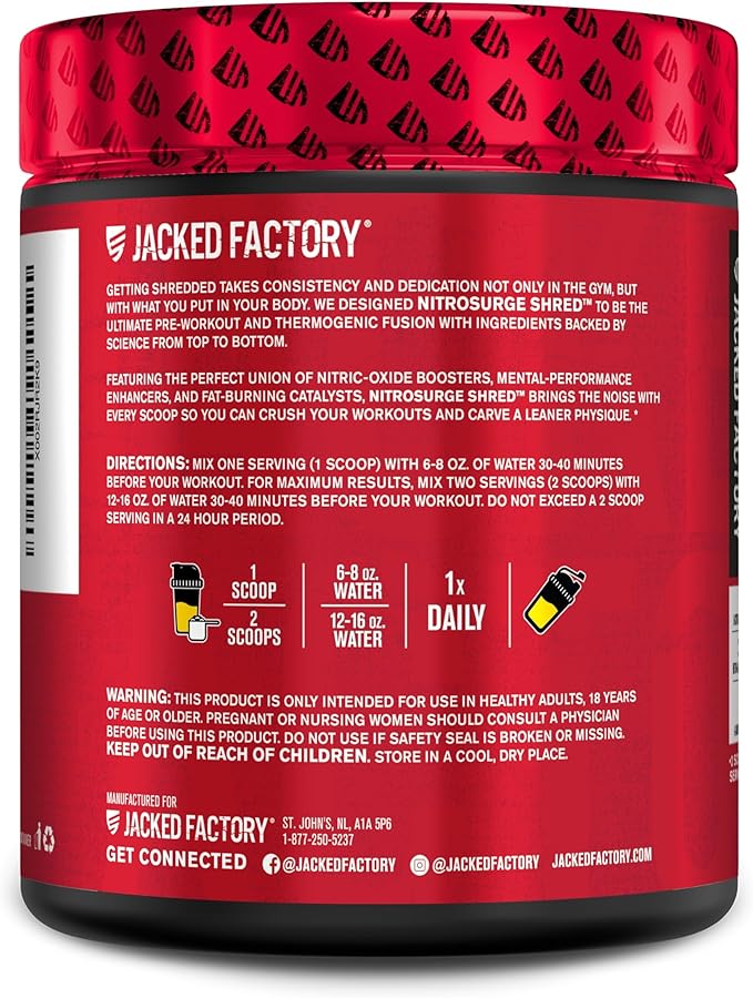 Jacked Factory Nitrosurge Shred Thermogenic Pre-Workout in Blueberry Lemonade & N.O. XT Nitric Oxide Booster for Men & Women