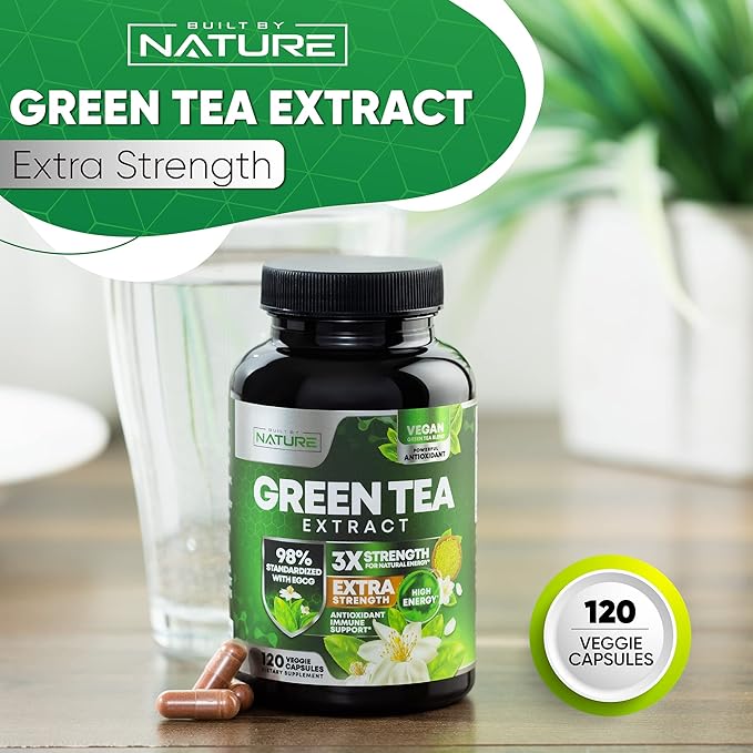 Green Tea Extract Pills - Powerful Antioxidant Supplement - 98% Standardized EGCG 1000mg for Natural Energy with Polyphenols - Gentle Caffeine - 120 Capsules