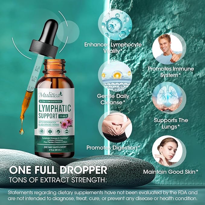 Lymphatic Drainage Drops-Vegan 11-in-1 Lymphatic Drainage Supplements-Lymph System Support with Echinacea,Cleavers,Elderberry-Detox Cleanse-Non-GMO -2 fl oz-60 Servings-2 Pack
