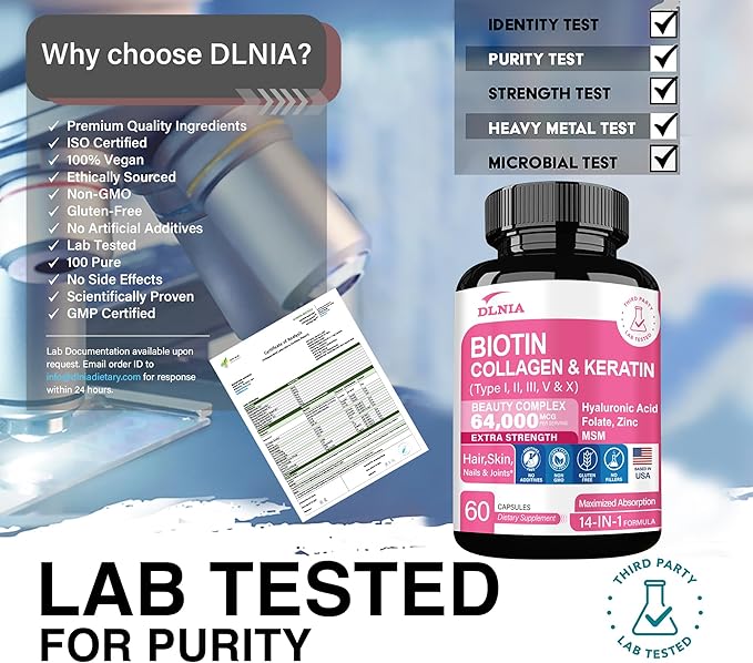 Collagen Pills Peptides Types I, II, III, V & X MCG Biotin Keratin Hyaluronic Acid MSM Vitamin A Vitamin C Vitamin E Folic Acid Zinc Magnesium with Grape Seed Extract, Quercetin