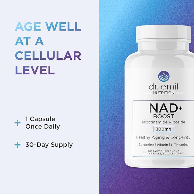 DR. EMIL NUTRITION NAD+ Boost - Nicotinamide Riboside Supplement for Longevity, Healthy Aging & Cellular Regeneration - NAD Supplement with with Berberine, L-Theanine & Niacin - 30-Day Supply