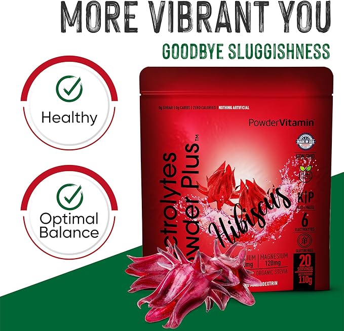 Electrolytes Powder Plus (20 Servings) Hibiscus Electrolyte Powder, No Maltodextrin, Keto,Sugar Free,Pink Himalayan Salt,1000mg Potassium,120mg Calcium,120mg Magnesium,Hydration Powder