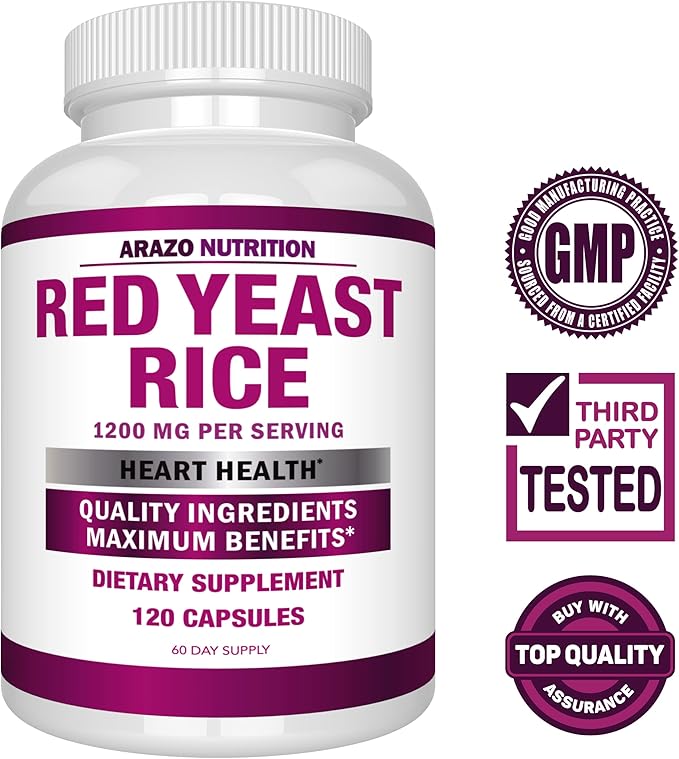 Arazo Nutrition Red Yeast Rice Extract 1200 MG – Citrinin Free Supplement – Vegetarian 120 Capsules