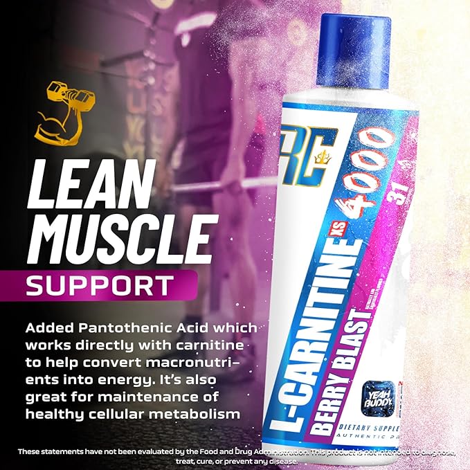 Ronnie Coleman Signature Series L Carnitine XS 4000 Liquid, Stimulant Free, Sugar Free, Zero Carbs, Lean Muscle Strength Support for Men & Women, Amino Acid Supplement, Berry Blast Flavor, 16 Oz
