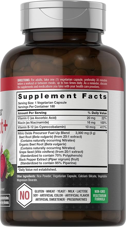 Horbäach Nitric Oxide Beet Root Capsules | 180 Count | with Nitrates and Precursor | for Men and Women | Vegetarian, Non-GMO, Gluten Free Supplement