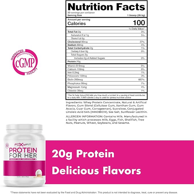 Protein for Her, Vanilla Cupcake Whey Protein Powder with CLA and Biotin for a Healthy Glow (1.85 lbs)