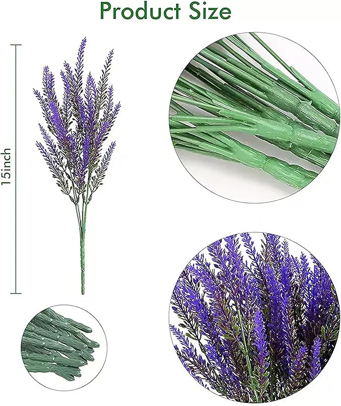 12pcs Purple Plastic Lavender Artificial Flowers for Outdoors - Home Decor, Wedding, Kitchen, Garden Patio, Porch Windows & Office Desk Decoration