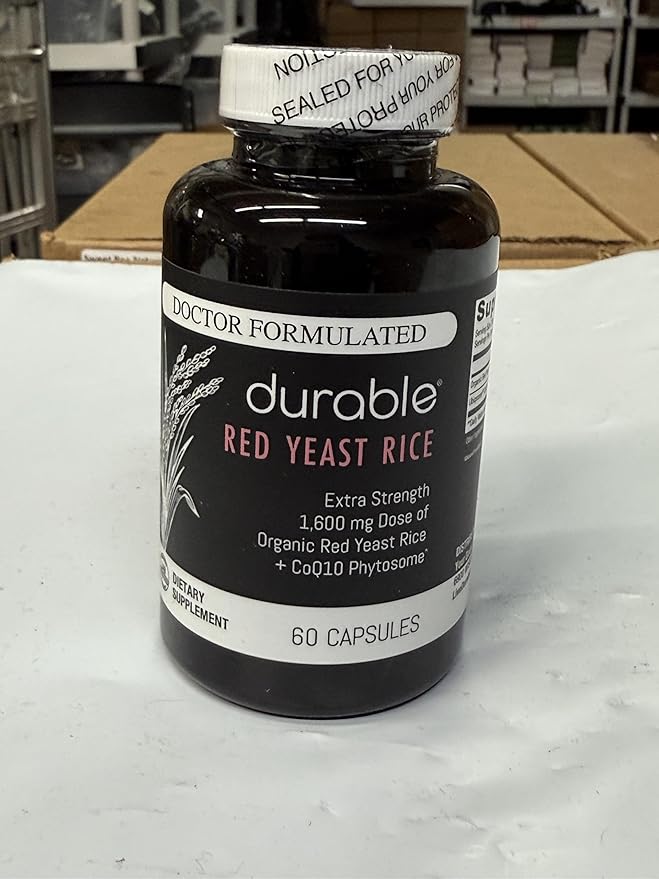 Durable Red Yeast Rice - Enhanced with CoQ10, Extra Strength Management, Heart Health, Healthy Blood Flow - 1600mg Organic Red Yeast Rice + 50 mg KanekaQ10 CoQ10 - (60 Count (Pack of 3))