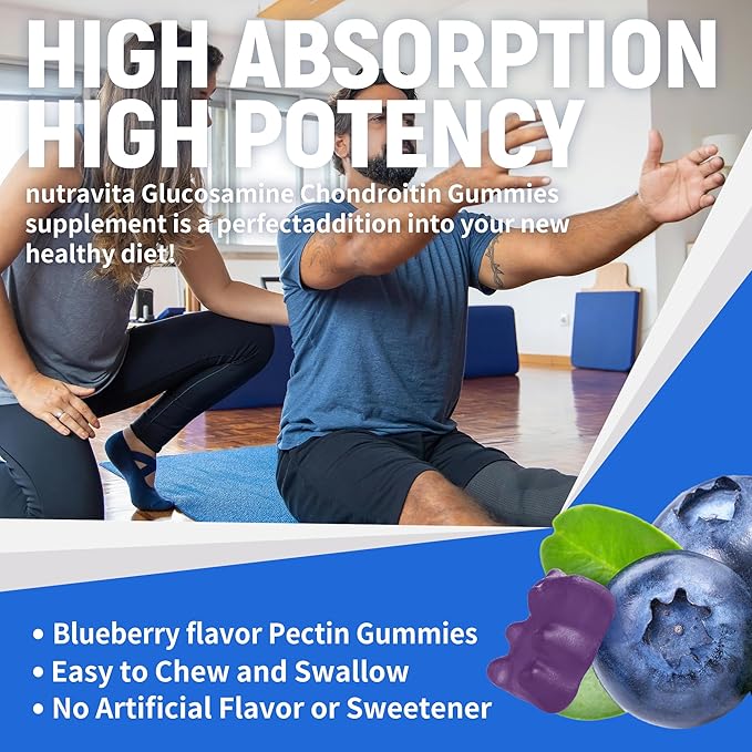 Glucosamine Chondroitin Gummies with MSM & Elderberry Extra Strength - Joint Support, Antioxidant Immune Support Supplement for Adults, Men & Women.60 Blueberry Chews