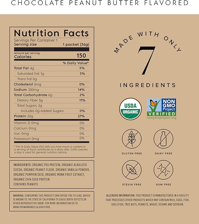 Truvani Vegan Pea Protein Powder | Chocolate Peanut Butter | 20g Organic Plant Based Protein | 10 Travel Packets | Keto | Gluten & Dairy Free | Low Carb | No Added Sugar