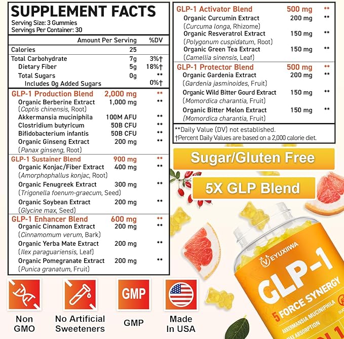 GLP-1 Supplement Berberine, GLP 1 Probiotic Gummies for Women and Men| Activates GLP-1 & AMPK| with Akkermansia Probiotic, Natural Berberine for Digestion & Gut, Energy, Sugar/Gluten Free - 90 Gummies
