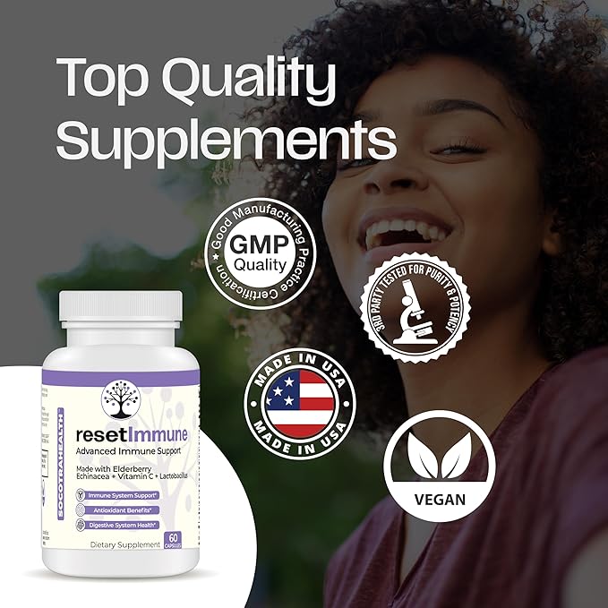 ResetImmune - Advanced Immune Support - with Elderberry, Echinacea, Vitamin C, Lactobacillus - 60 Vegan Capsules