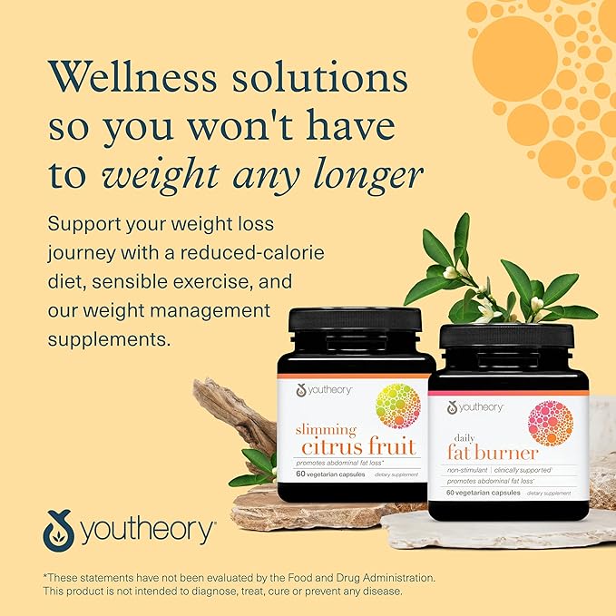 Youtheory Slimming Citrus Fruit - Vegan Health Supplement with Chromium - Supports Overall Wellness* - Dairy, Soy & Gluten Free - 60 Vegetarian Capsules