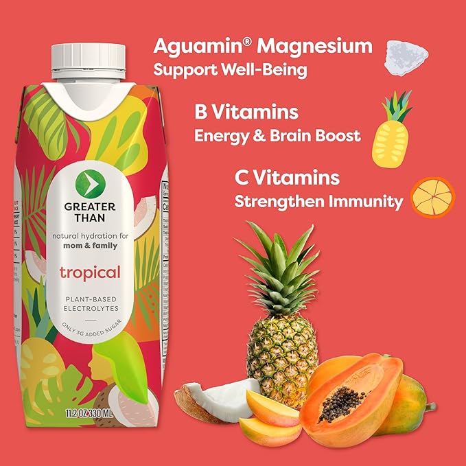 Greater Than Lactation Supplement Support, Coconut Water, Vitamins & Electrolyte Drink for Breastfeeding & Immune Support, Lactation Cookies Alt, Gluten Free, Low Sugar, 36 Pack, Tropical