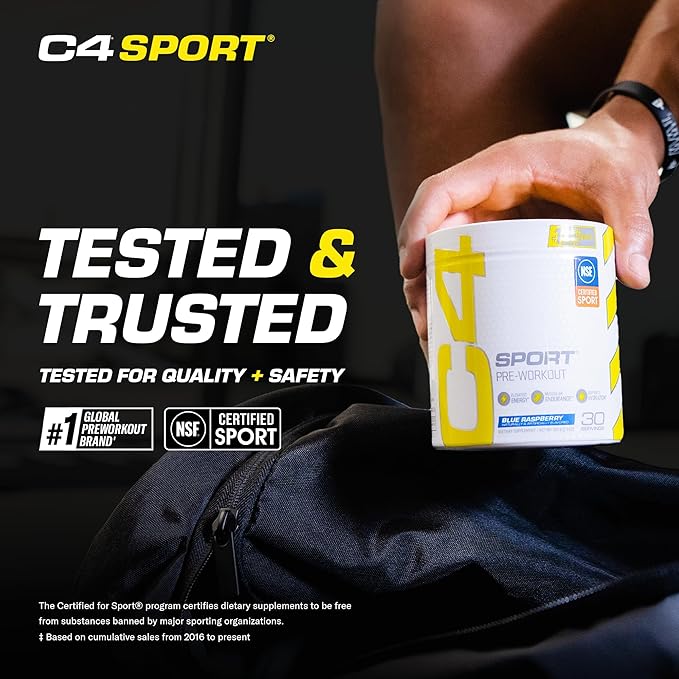 Cellucor C4 Sport Pre Workout Powder Blue Raspberry - Pre Workout Energy with Creatine + 135mg Caffeine and Beta-Alanine Performance Blend - NSF Certified for Sport 30 Servings