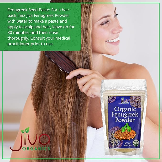 Jiva Organics Organic Fenugreek Powder 7oz Bag - Gluten Free, Non-GMO, Methi Powder, Pure, Raw & Natural - Great As A Spice Or Even For Hair Growth - Product of India