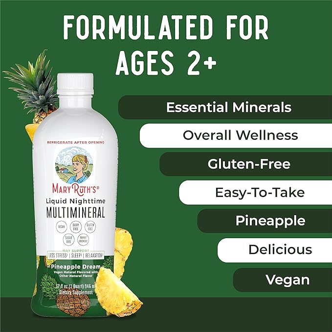 MaryRuth's Liquid Nighttime Multimineral | NO Melatonin | Bedtime Routine | Magnesium Citrate | Calcium | Zinc | Vitamin D3| Available in 4 Flavors | Vegan | Sugar Free | Gluten Free | 32 Oz
