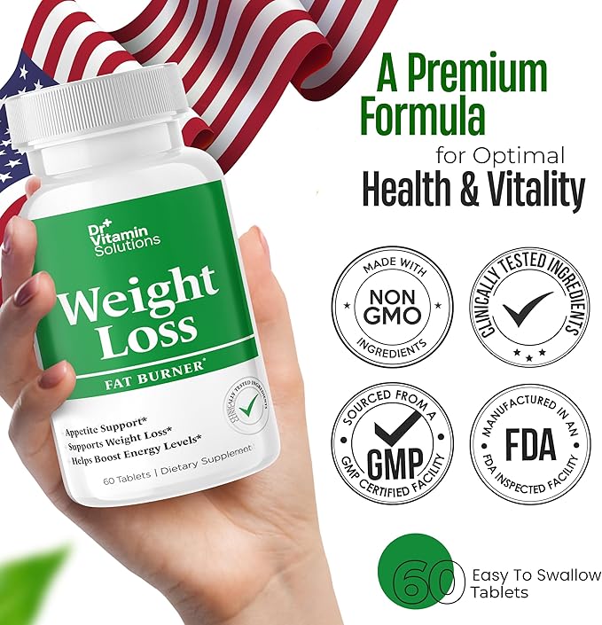 DR VITAMIN SOLUTIONS Fat Burner for Women & Men - Weight Loss Supplements with Green Tea Extract, Chromium, Vitamin B6 - Energy Booster, Belly Fat Burner & Appetite Suppressant Diet Pills - 60 Tablets