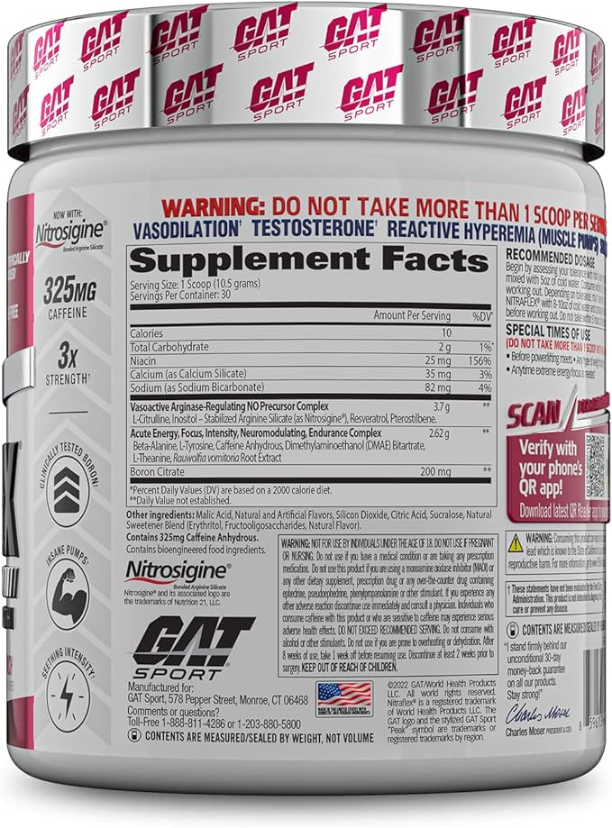 GAT SPORT Nitraflex Advanced Pre-Workout Powder, Increases Blood Flow, Boosts Strength and Energy, Improves Exercise Performance, Men & Women (Fruit Punch, 30 Servings)