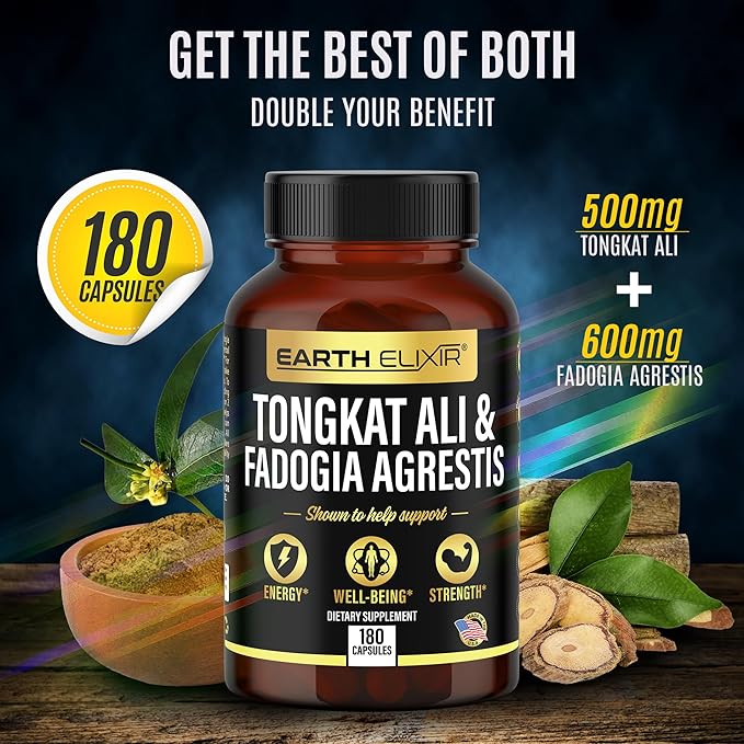 Fadogia Agrestis & Tongkat Ali for Men – Non-GMO, Pure 2-in-1 Tongkat Ali & Fadogia Agrestis for Men and Woman – Natural Energy, Hormonal & Fitness Support – 180 Longjack Capsules