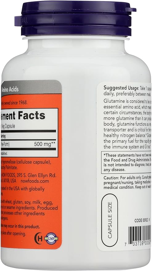 Now Foods Glutamine 500mg Capsules, 120 CT