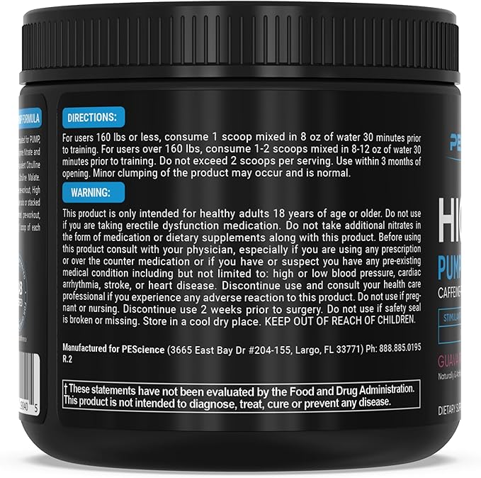 PEScience High Volume Stim-Free Pre Workout, Nitric Oxide Booster with L Citrulline & L Arginine Nitrate, Non-Stim Preworkout for Men and Women, 36 Scoops, Guava Pineapple Punch