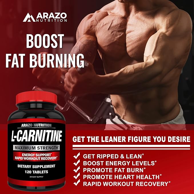 Super Strength L-Carnitine 1000mg Servings Plus Calcium for Boosted Metabolism and Improved Muscle Gain - Arazo Nutrition