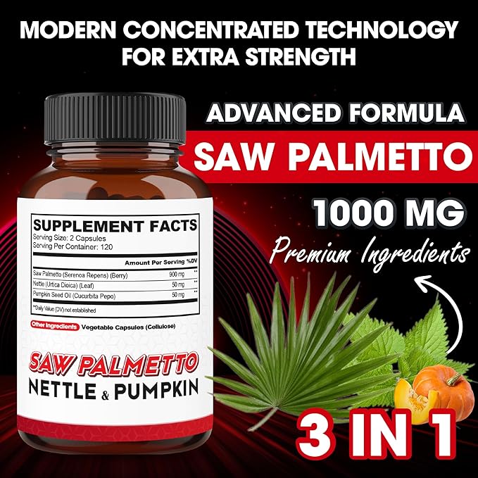 agobi Saw Palmetto Supplement with Nettle Leaf & Pumpkin - Support for Restful Mood, Hair Health, Immune System & Energy Production - 240 Veggie Capsules for 4-Month Suppply