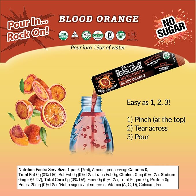 Blood 0range 0 Calorie Organic Drink Mix – Sugar Free, Loaded with Antioxidants, L-Theanine, and Natural Caffeine – 10 Count