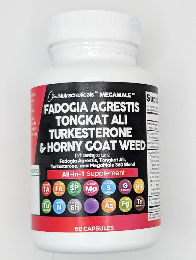Clean Nutraceuticals Fadogia Agrestis Tongkat Ali Turkesterone Supplement with Horny Goat Weed, Saw Palmetto, Maca Root, Siberian Ginseng, Tribulus Terrestris, Fenugreek, Wild Yam - 60 Count