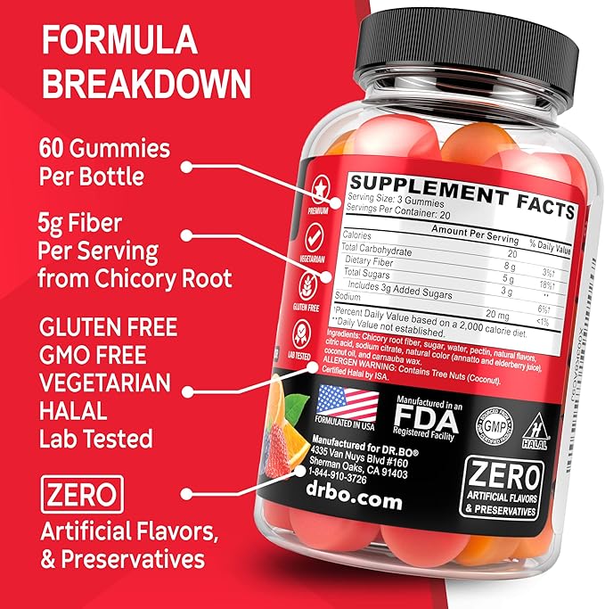 Fiber Gummies for Adults & Kids - Tasty Gummy Prebiotic Fiber Supplement, Max Digestive Gut Health Supplements for Women & Men - Daily Cleanse High Chicory Root Inulin Prebiotics - 60 Chewable Gummies