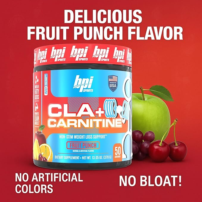 BPI Sports CLA + Carnitine – Conjugated Linoleic Acid – Formula – Performance, Lean Muscle – Caffeine Free – For Men & Women – Fruit Punch – 50 servings – 12.34 oz.