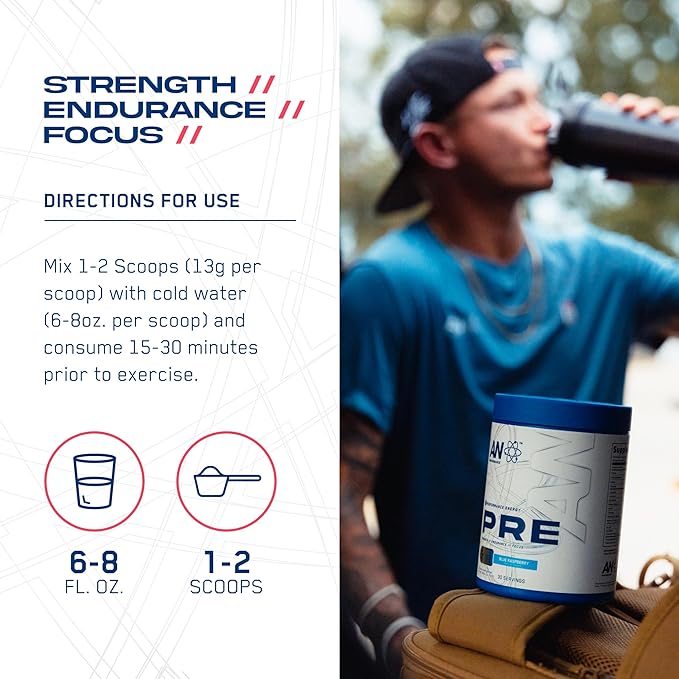 AN Performance Pre-Workout Powder Supplement for Men & Women | Energy Drink Mix with 300mg Caffeine + Beta Alanine + Citrulline | Third-Party Tested | Fruit Punch | 30 Servings