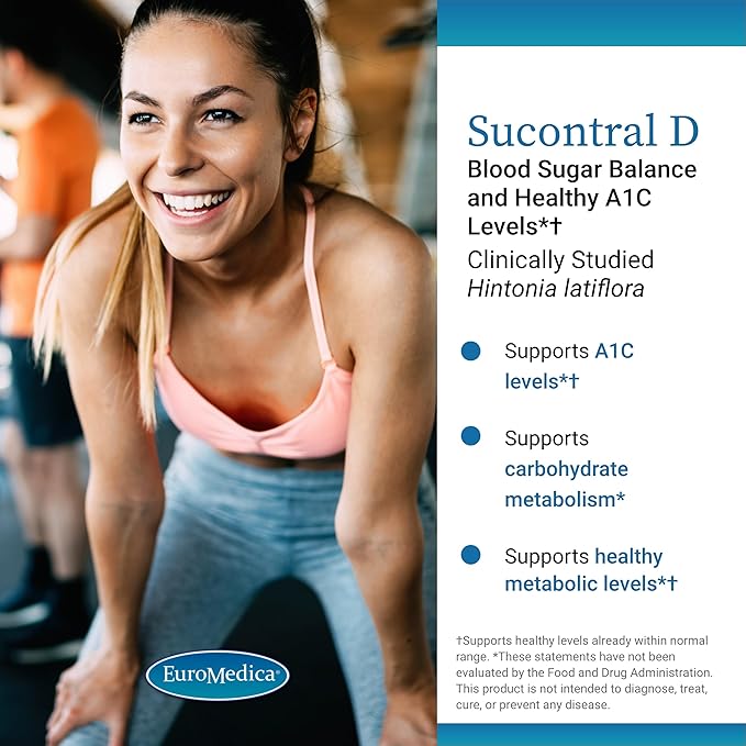 Euromedica Sucontral D - B-Complex & Folate Supplement - Carbohydrate Metabolism Support - Vitamin & Mineral Supplement with Zinc & Chromium - 60 Capsules