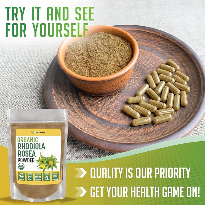 XPRS Nutra Organic Rhodiola Rosea Powder - Premium USDA Organic Rhodiola Powder to Boost Cognition and Relaxation - Vegan Friendly Energy Booster (4 oz)