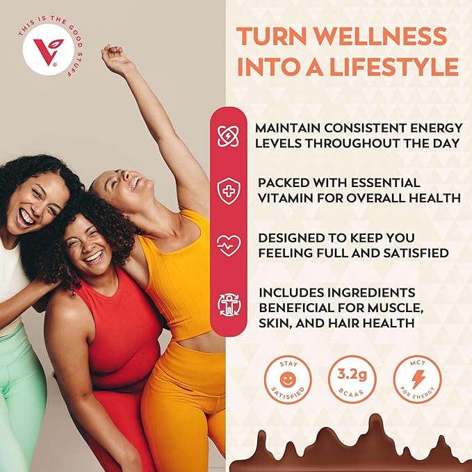 Veeg All in One Protein Smoothie Powder – Chocolate Protein Powder, Vegan Collagen, Greens Superfood Powder, MCT Oil Organic, Multivitamin, Sugar Free, Meal Replacement, Digestive Enzymes,15 Servings