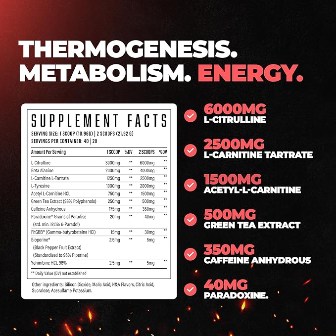 Wrecked Inferno - Thermogenic Pre Workout For Men & Women, Increase Energy, Boost Thermogenesis & Metabolism, Enhance Exercise Performance - Contains L-Citrulline, L-Carnitine, Beta-Alanine & More