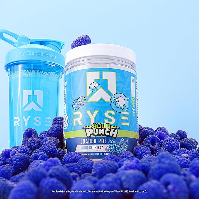 Ryse Loaded Pre Workout Powder - Sour Punch Blue Raz - Daily Pre-Workout for Men & Women with 390mg Caffeine, Beta Alanine, and Citrulline for Pump, Focus, and Energy - 30 Servings