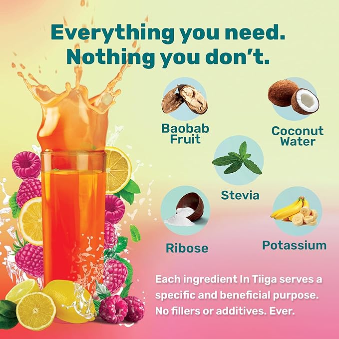 Tiiga 2-in-1 Gut Health + Hydration Drink Mix – Natural Debloat Formula with 75%+ Baobab & Coconut Water. High in Antioxidants, Prebiotics, Zero Added Sugar, Supports Digestion, Energy & Helps Debloat