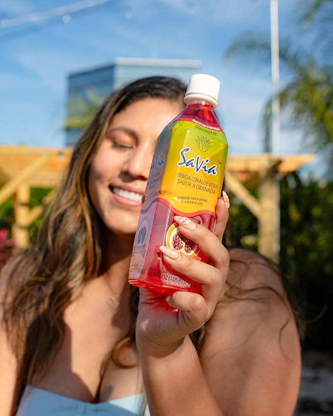 "Savia - Watermelon Aloe Vera Drink, Quality Aloe-Based Beverage, Made with Real Aloe Pulp & Natural, Delicious & Refreshing, Vegetarian, Gluten-Free, Fat-Free (16.9oz, 12-Pack)"