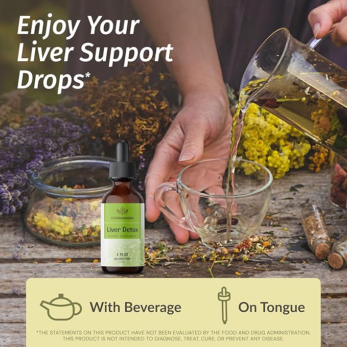 HERBAMAMA Liver Support Tincture - Vegan Liver Detox Liquid Drops with Milk Thistle, Dandelion Root & Chanca Piedra - Non-GMO, Alcohol & Sugar-Free Liquid Cleanse Supplement, 42-Day Supply