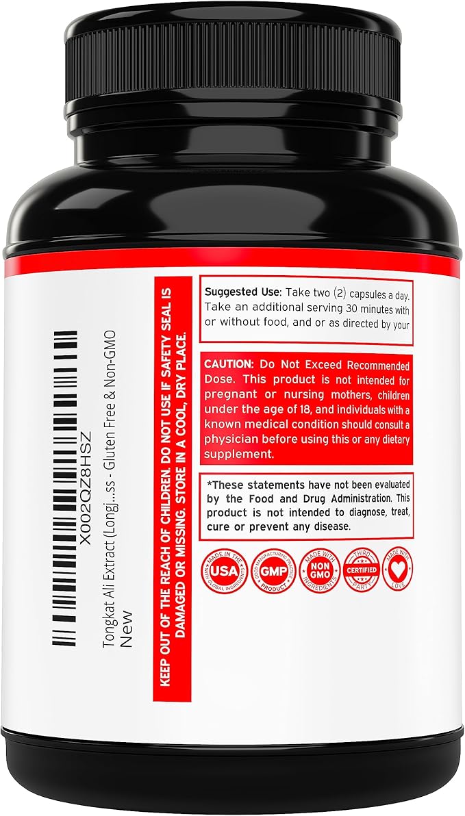 Tongkat Ali For Men (Longjack) Eurycoma Longifolia Extract 1200mg Per Serving, 120 Capsules - Longjack Tongkat Ali for Men's Health & Vitality Support - Third Party Tested, USA Made & Non-GMO