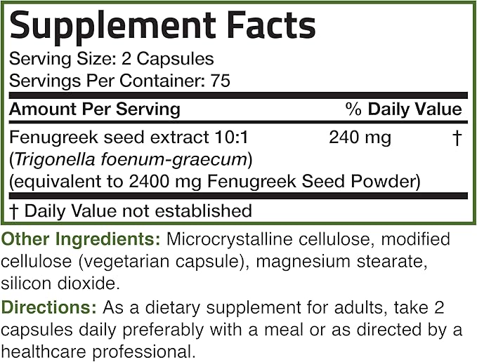 Bronson Fenugreek Seed Powder Capsules Extra Strength, Trigonella Foenum-Graecum, Non-GMO, Soy-Free, Vegetarian, 150 Capsules