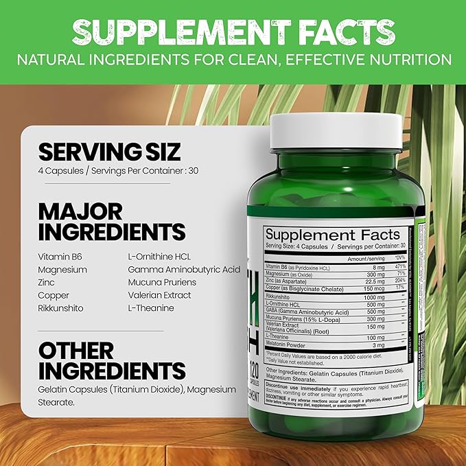 Vital Alchemy Supplements Youth with L theanine, melatonin, Valerian, GABA, Magnesium, zinc and Others for Natural Vitamins & Minerals, Muscle Growth, Energy, Endurance & Recovery - 120 Capsules