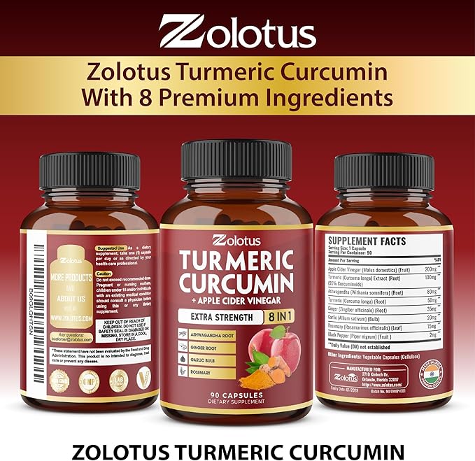 2packs 90 Capsules Turmeric Curcumin + Apple Cinder Vinegar Capsules, 6 Month Supply with Ashwagandha, Ginger, 95% Standardized Curcuminoids, Joint & Absorption Support