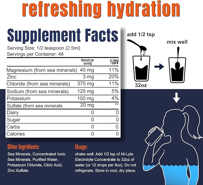 Hi-Lyte Sugar Free Electrolytes for Rapid Hydration, Fasting and Immune Support (3 Bottles, 144 Servings) | NO Calories | 20%+ More Potassium, Magnesium & Zinc