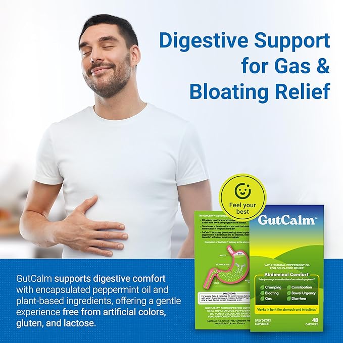 GutCalm Gut Health Supplements - Bloating, Gas, Digestive Pain and IBS Supplement with Peppermint Oil - 12/ct