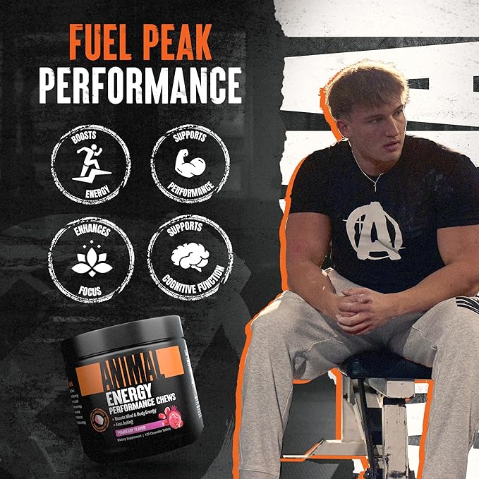 Animal Energy Chews, Fast Acting Energy with Caffeine, Nootropics and Sea Salt for Focus and Pre Workout - Convenient and Delicious Chews Format - Pom-Berry